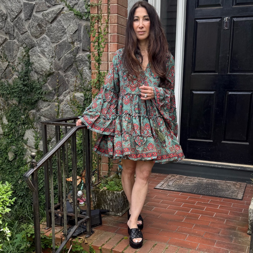 BOHO SILK BLEND Floral Green Dress